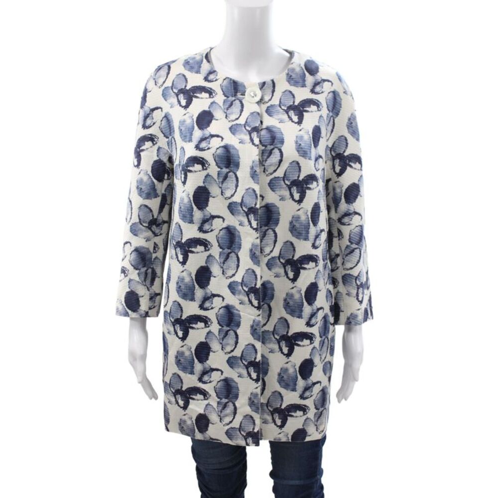Don Caster Womens Basic Jacket Blue 3/4 Sleeve Floral Size XL